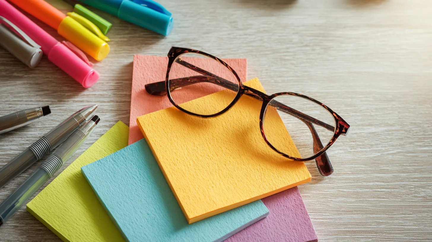 Colorful index cards, highlighter markers and reading glasses on a birch desk, ready for studying rise credit loan terms
